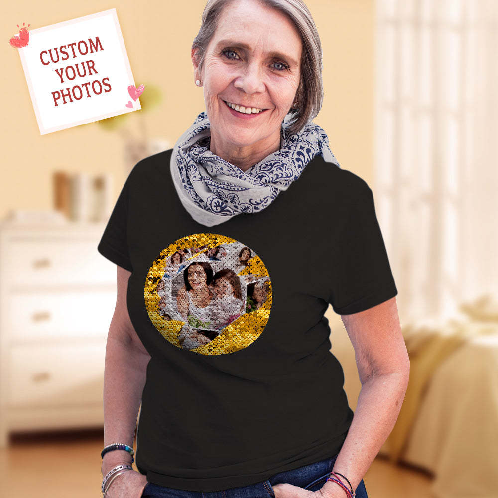 Personalized Sequin T-shirt Personalized Photo Collage Sequin T-shirt Best Mother's Day Gift - FaceSocksUSA
