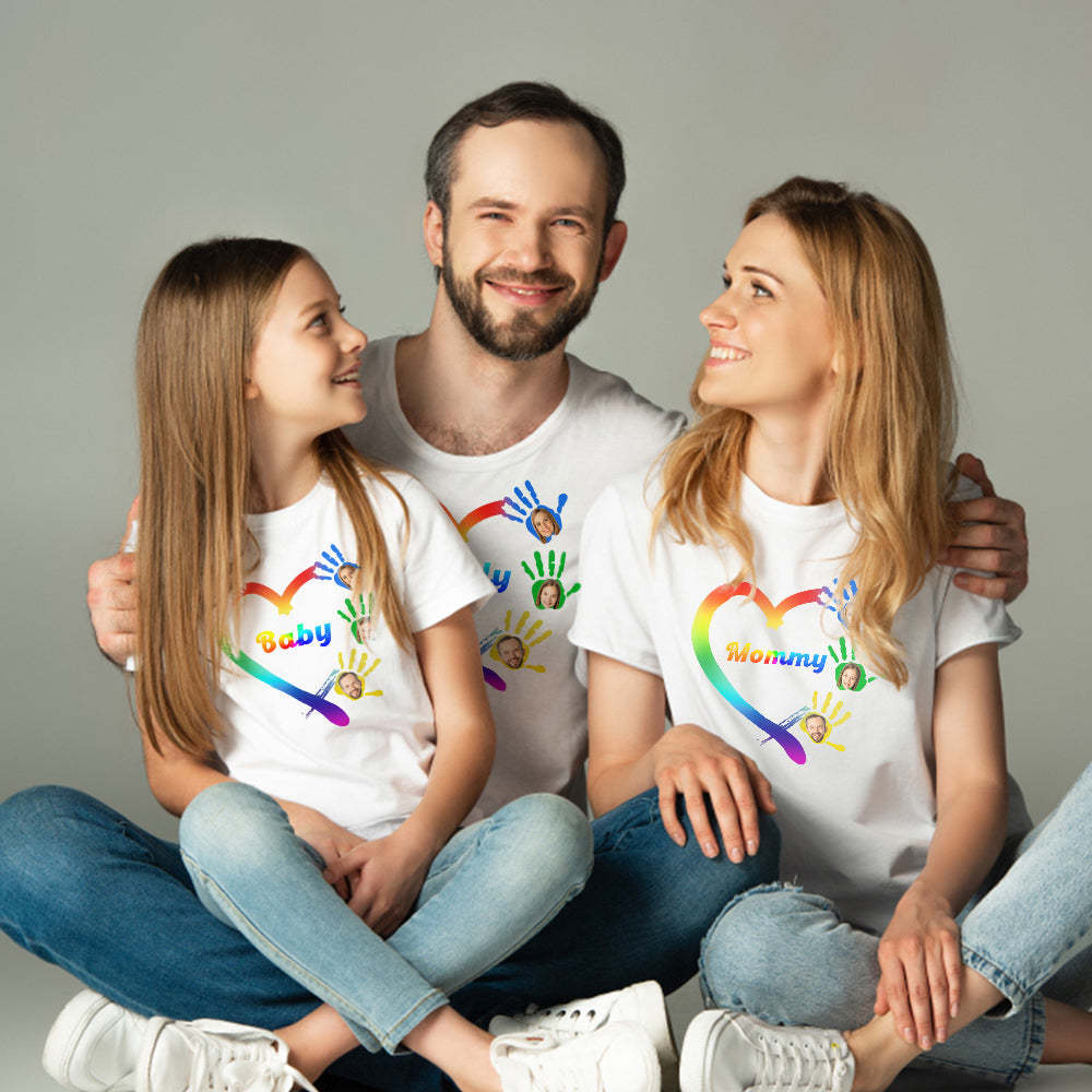 Custom Face Family Matching T-shirt Love In Palm - FaceSocksUSA