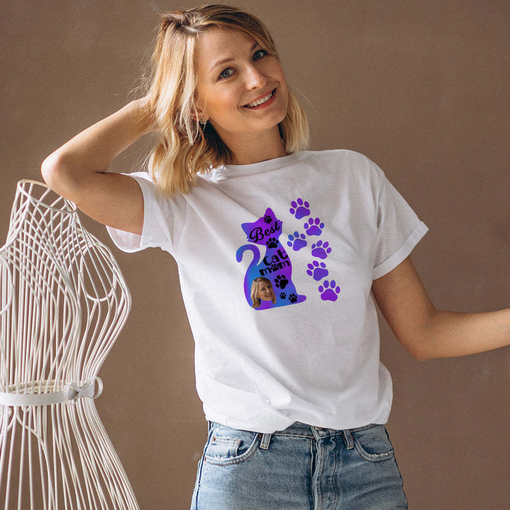 Custom Face T-shirt Personalized Best Cat Mom T-shirt - FaceSocksUSA