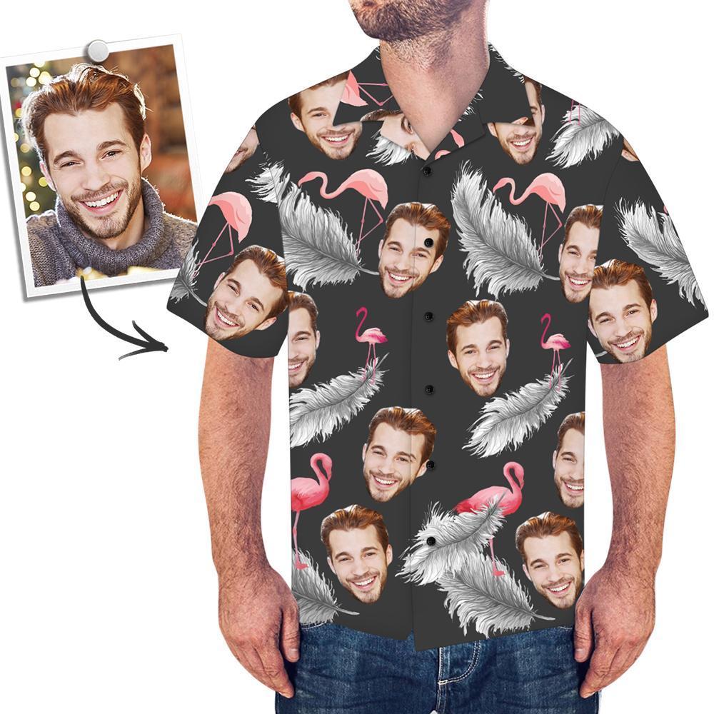 Custom Face Shirt Men's Hawaiian Shirt Colorful Flamingo-FaceSocksUSA