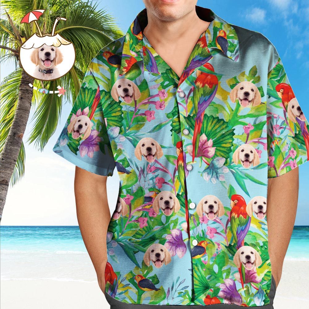 Custom Face Shirt Men's Hawaiian Shirt Colorful Parrot - FaceSocksUSA