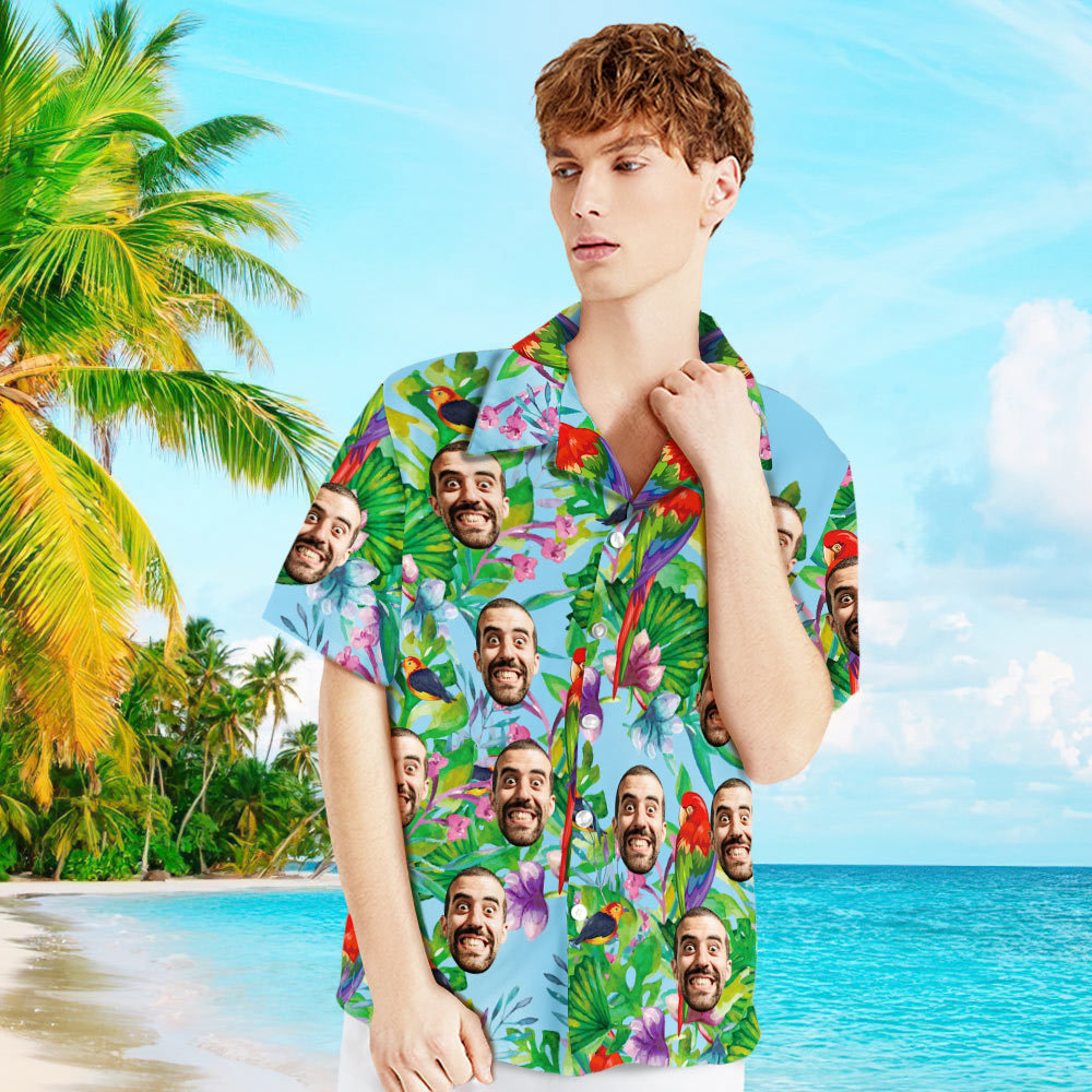 Custom Face Shirt Men's Hawaiian Shirt Colorful Parrot - FaceSocksUSA
