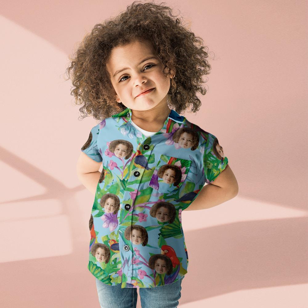 Custom Face Hawaiian Style Colorful Parrot Long Dress And Shirt Family Matching - FaceSocksUSA