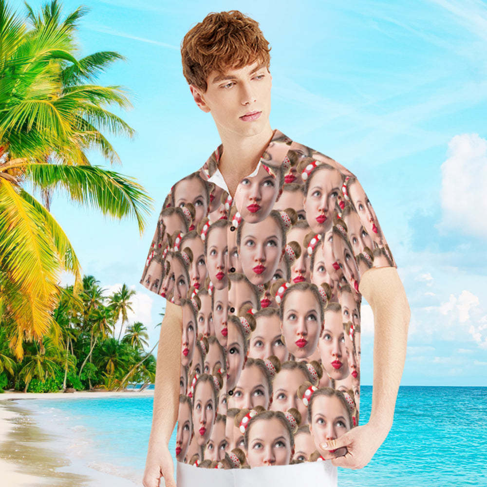 Custom Face Shirt Hawaiian Shirts and Dress Couple Outfit for Lover - Face Mash - FaceSocksUSA