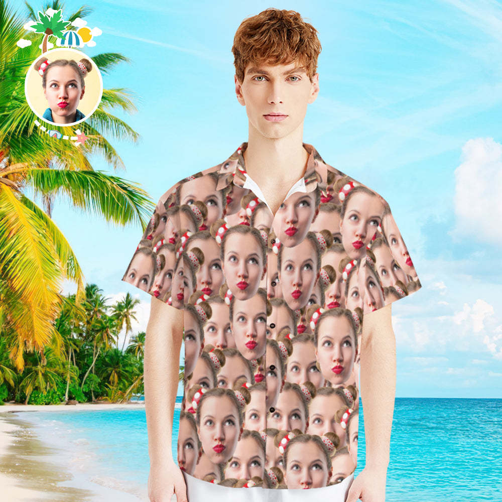 Custom Face Shirt Hawaiian Shirts and Dress Couple Outfit for Lover - Face Mash - FaceSocksUSA