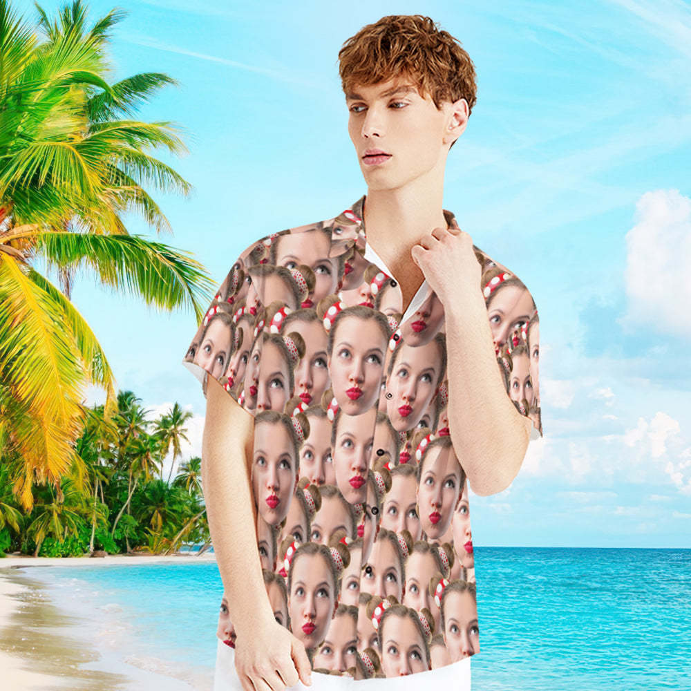 Custom Face Shirt Hawaiian Shirts and Dress Couple Outfit for Lover - Face Mash - FaceSocksUSA