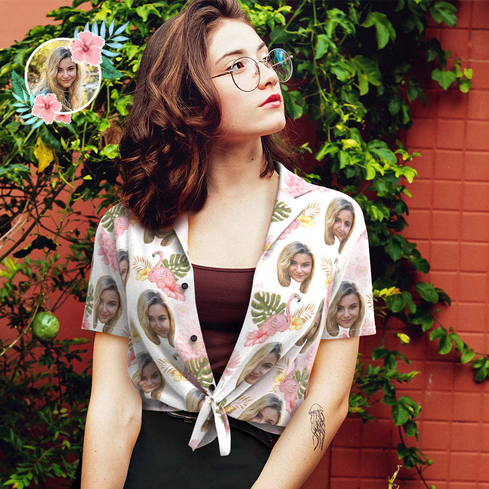 Custom Dog Face Hawaiian Shirts Pink Flamingo Photo Hawaiian Shirt for Pet Owner	 - FaceSocksUSA