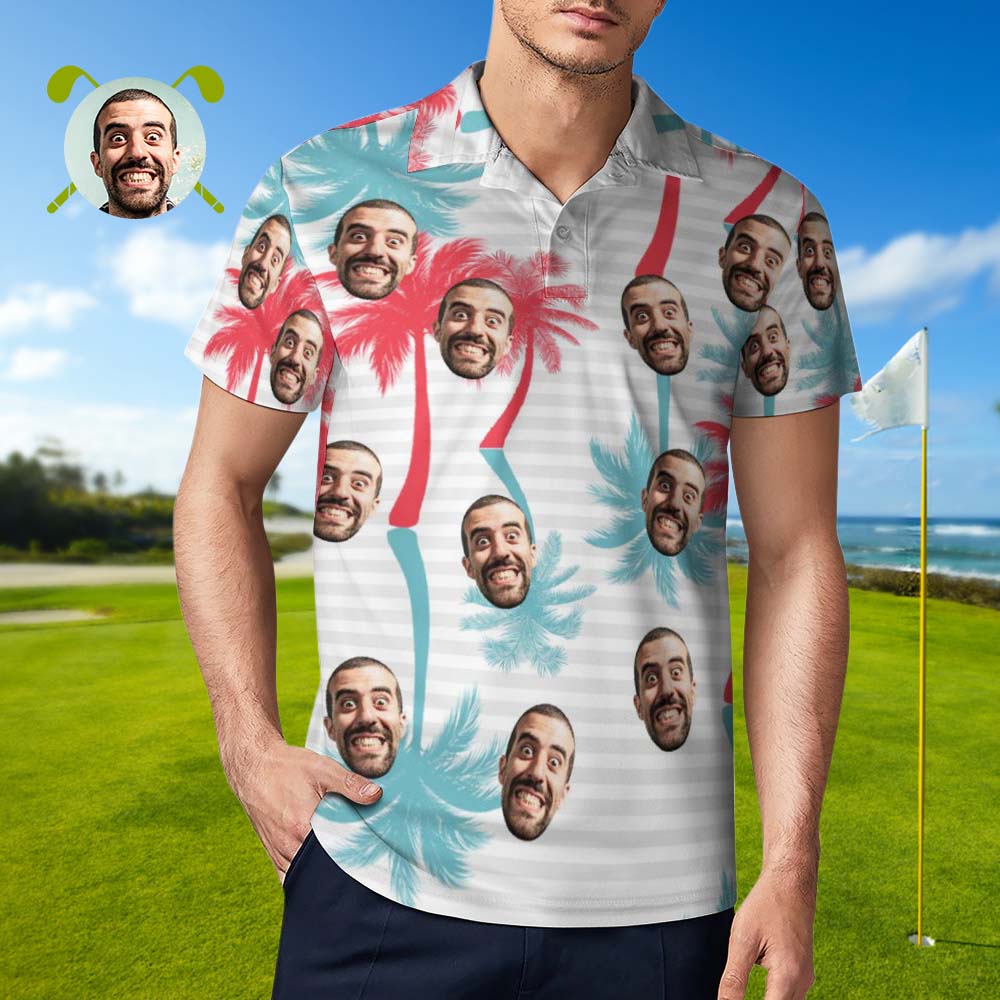 Men's Custom Face Polo Shirt Striped Style Personalized Hawaiian Golf Shirts
