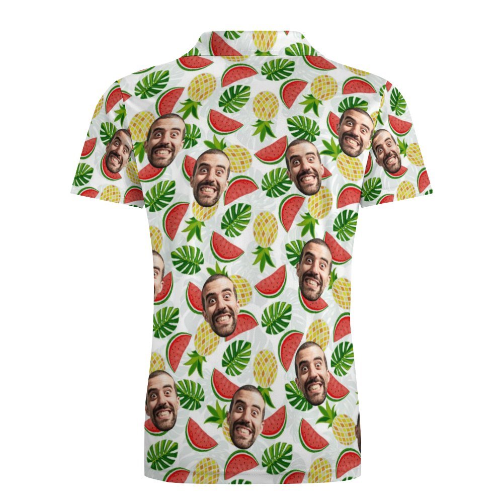 Men's Custom Face Polo Shirt Pineapples and Watermelon Personalized Hawaiian Golf Shirts	 - FaceSocksUSA