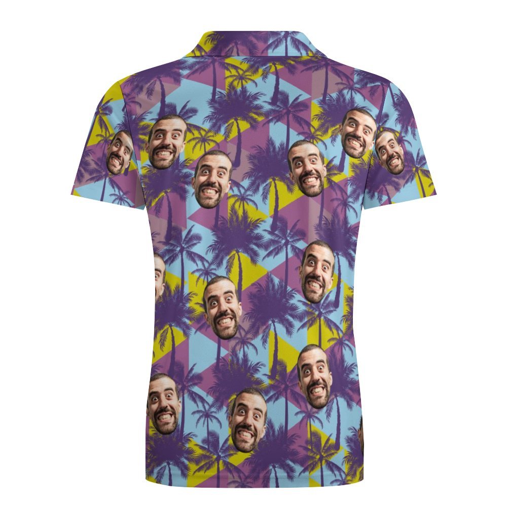 Men's Custom Face Polo Shirt Colorful Coconut Trees Personalized Hawaiian Golf Shirts - FaceSocksUSA