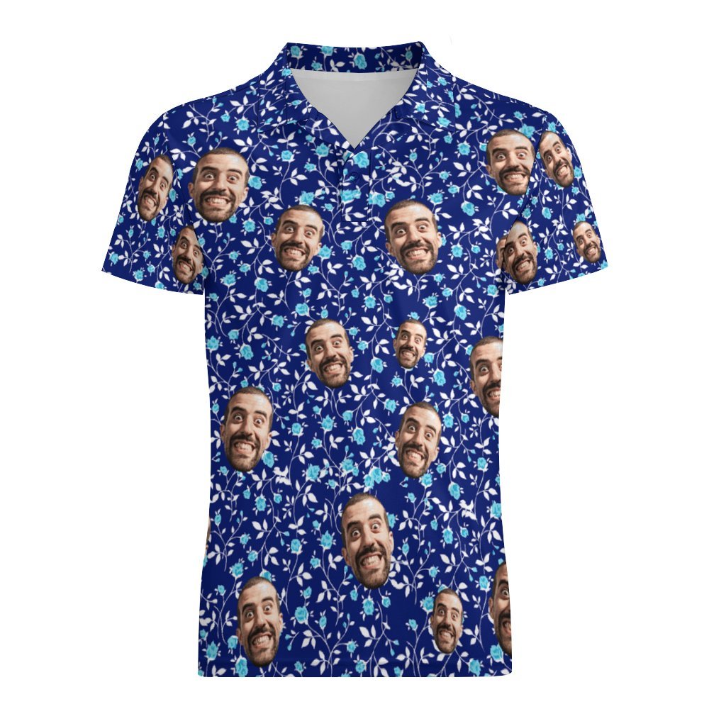 Custom Face Polo Shirt For Men Flower Power Personalized Hawaiian Golf Shirts	 - FaceSocksUSA