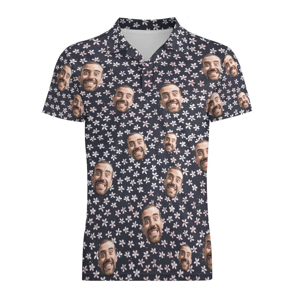 Custom Face Polo Shirt For Men Flowers Style Personalized Hawaiian Golf Shirts	 - FaceSocksUSA