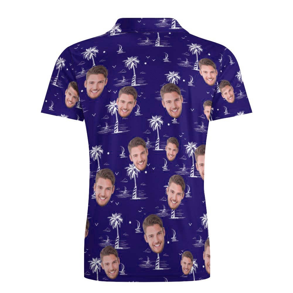 Custom Face Polo Shirt For Men Coconut Tree Island Personalized Hawaiian Golf Shirts	 - FaceSocksUSA