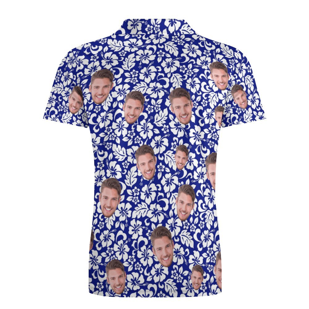 Custom Face Polo Shirt For Men Personalized Blue Hawaiian Golf Shirts