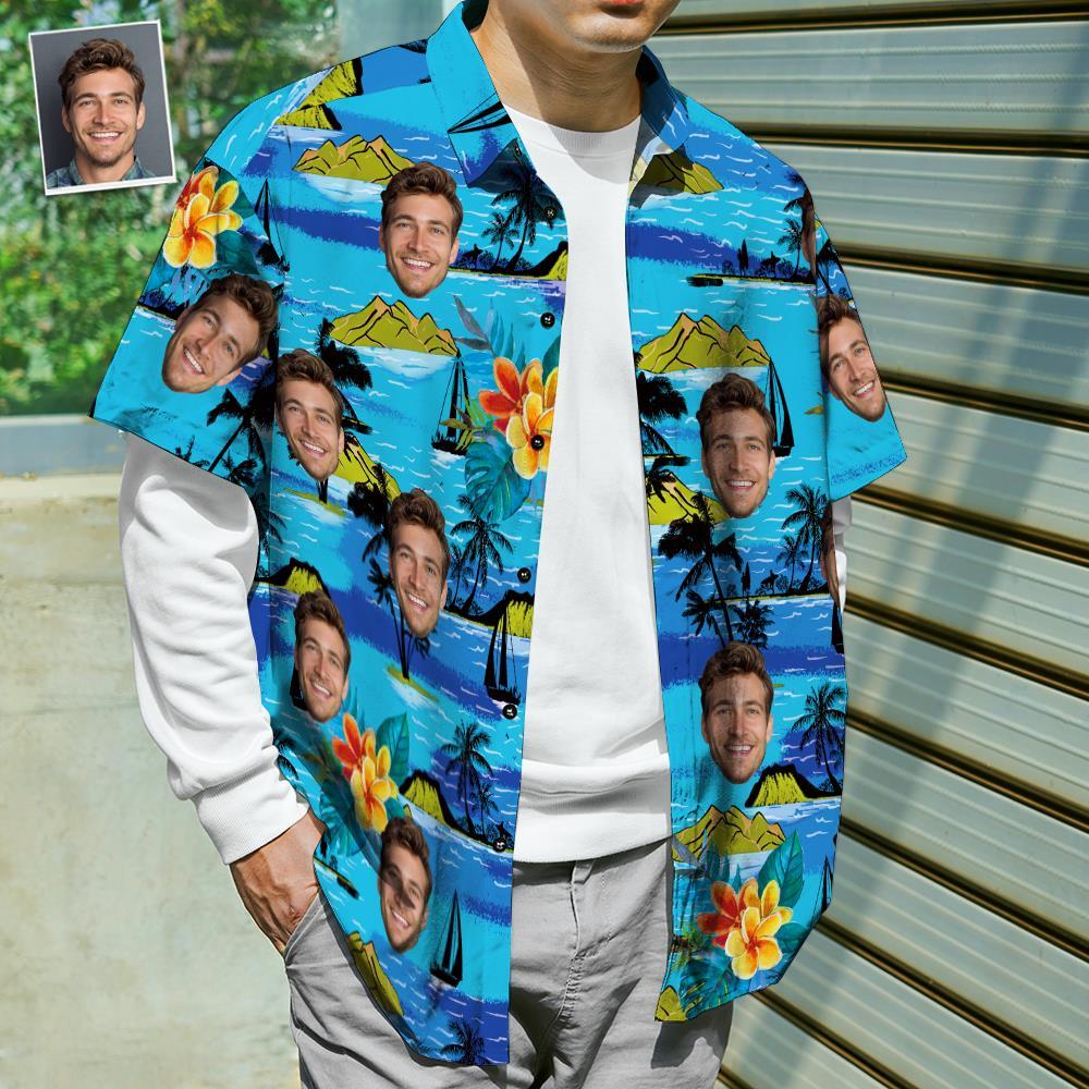 Custom Face Shirt Hawaiian Shirts and Dress Couple Outfit for Love - Vice City - FaceSocksUSA