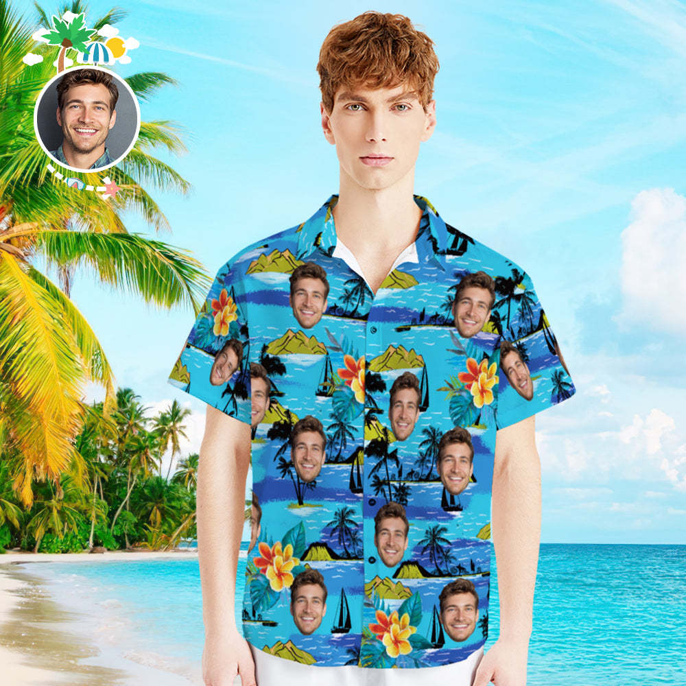 Custom Face Shirt Hawaiian Shirts and Dress Couple Outfit for Love - Vice City - FaceSocksUSA