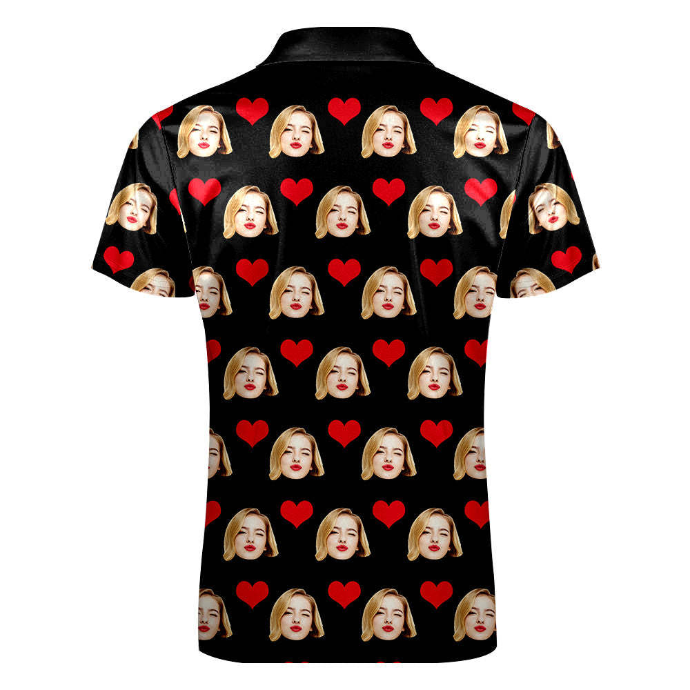 Custom Face Polo Shirt with Zipper Men's Polo Shirt for Boyfriend or Husband	 - FaceSocksUSA