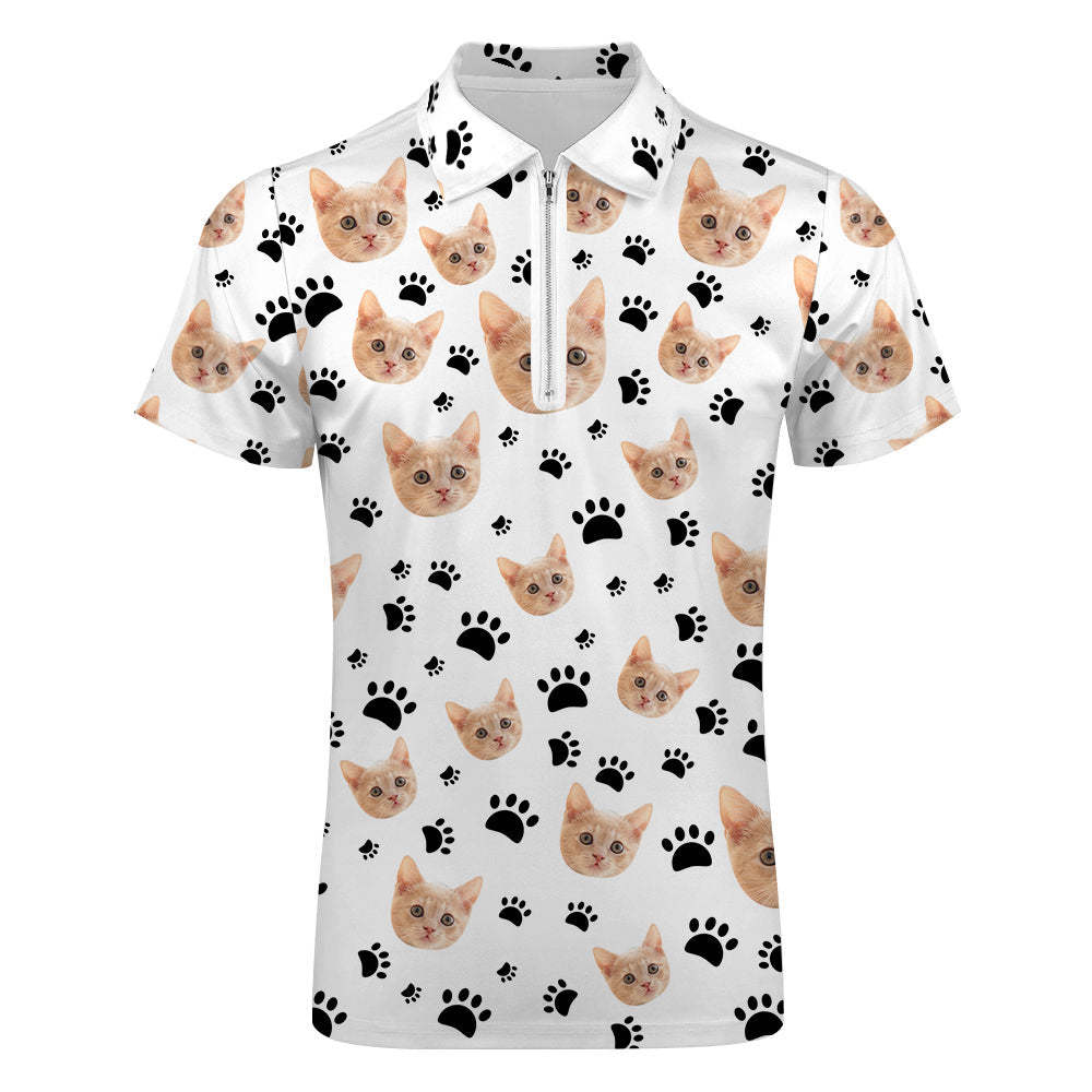 Custom Face Polo Shirt with Zipper Men's Polo Shirt for Pet Lovers	 - FaceSocksUSA