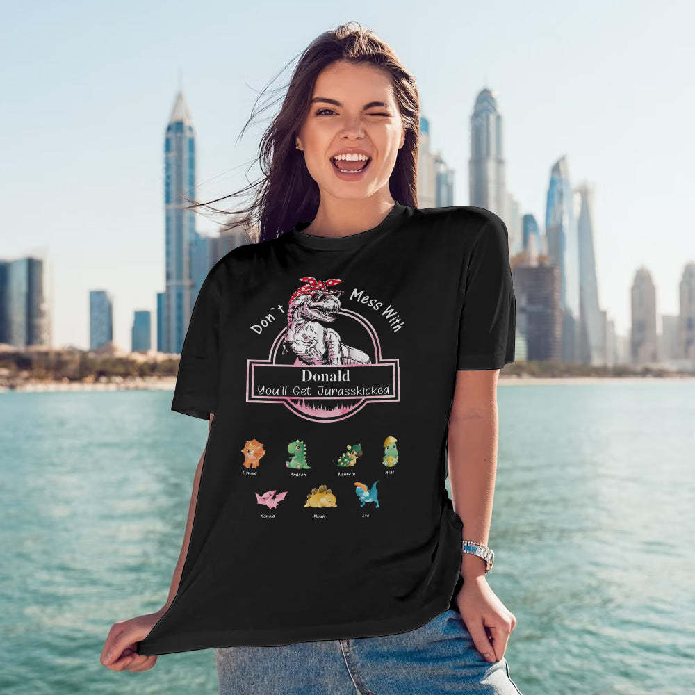 Custom Engraved T-Shirt Don't Mess With Mamasaurus Best Gifts for Mom	 - FaceSocksUSA