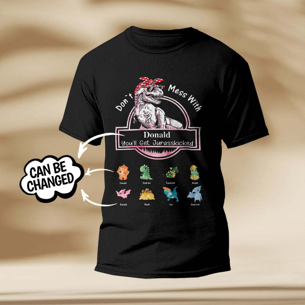 Custom Engraved T-Shirt Don't Mess With Mamasaurus Best Gifts for Mom	 - FaceSocksUSA