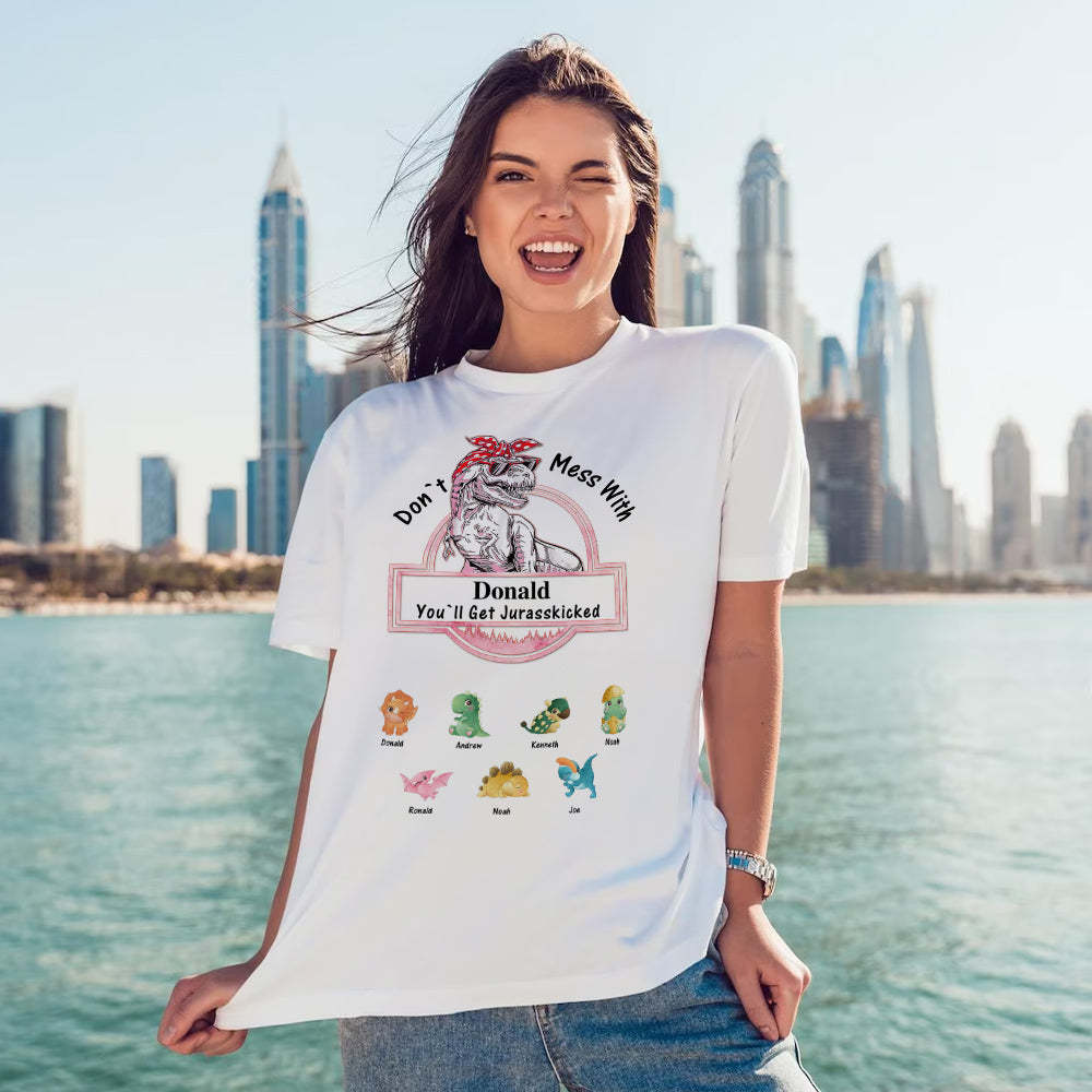 Custom Engraved T-Shirt Don't Mess With Mamasaurus Best Gifts for Mom	 - FaceSocksUSA