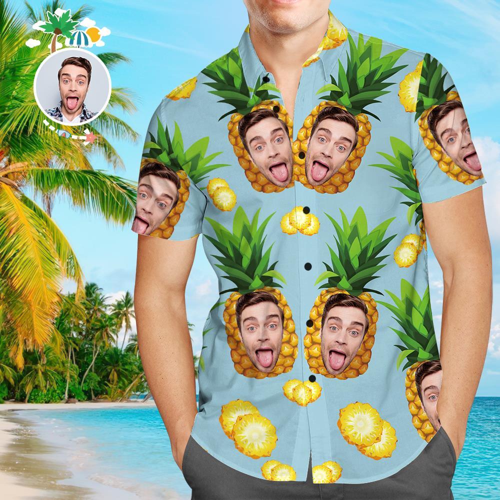 Hawaiian Shirt with Dog on It Pineapple Hawaiian Shirt with Face Custom Tropical Shirts	 - FaceSocksUSA