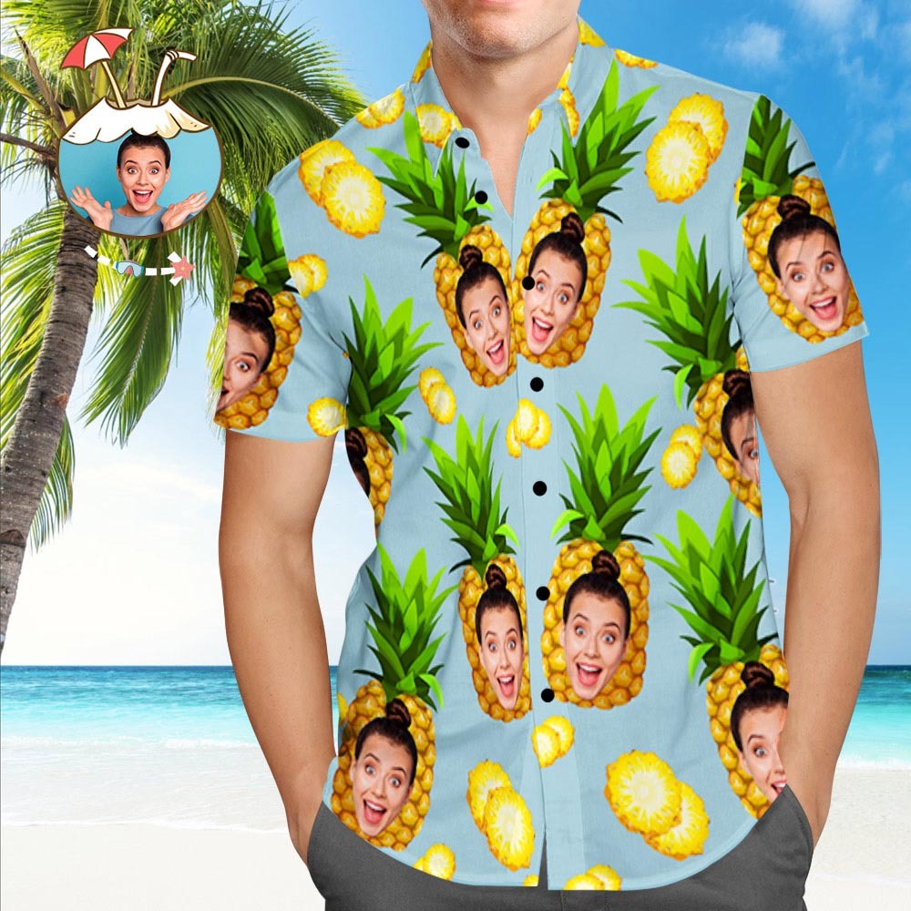 Hawaiian Shirt with Dog on It Pineapple Hawaiian Shirt with Face Custom Tropical Shirts	 - FaceSocksUSA