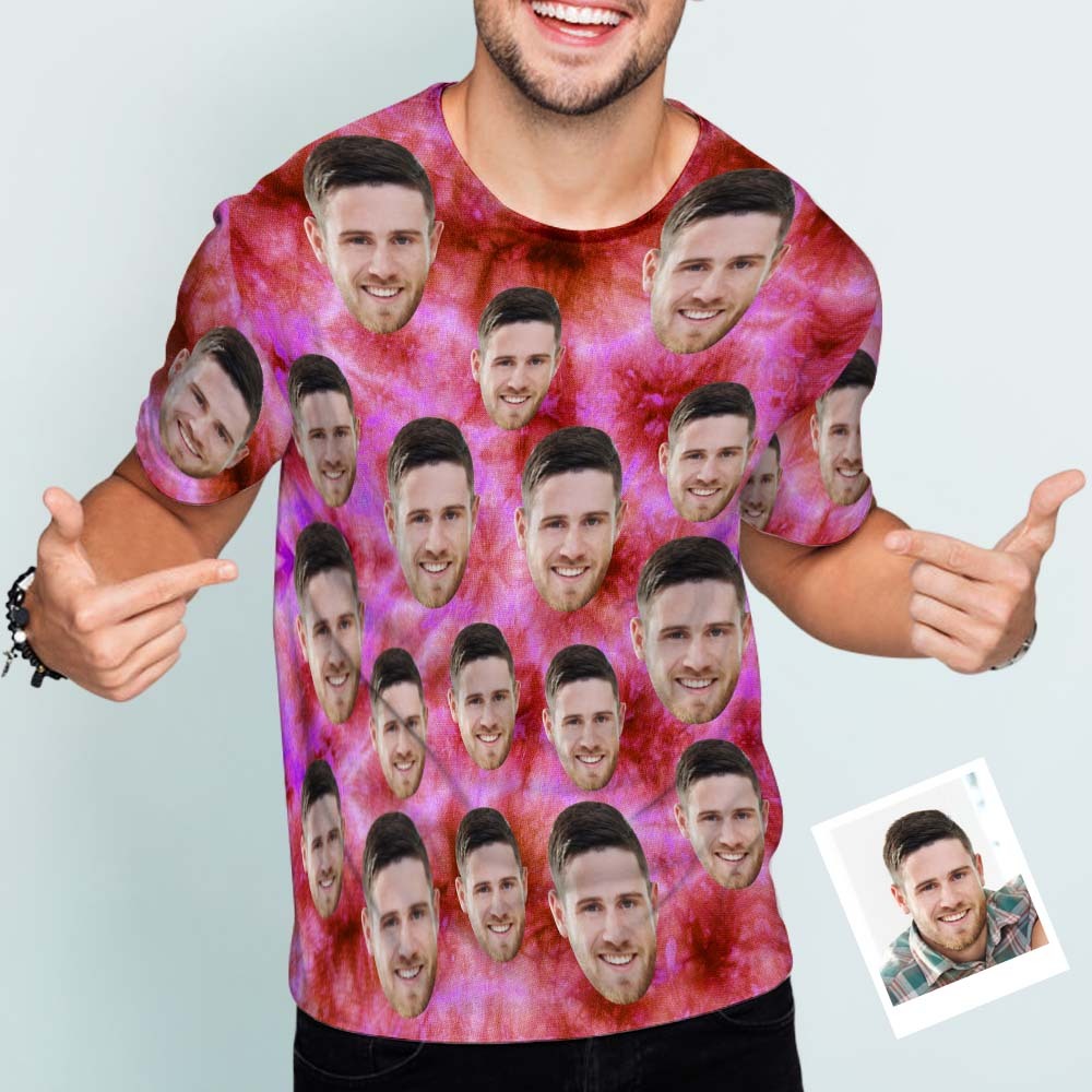 Custom Face Men's T-shirt Personalized Photo Funny Tie Dye T-shirt Gift For Men Pink - FaceSocksUsa