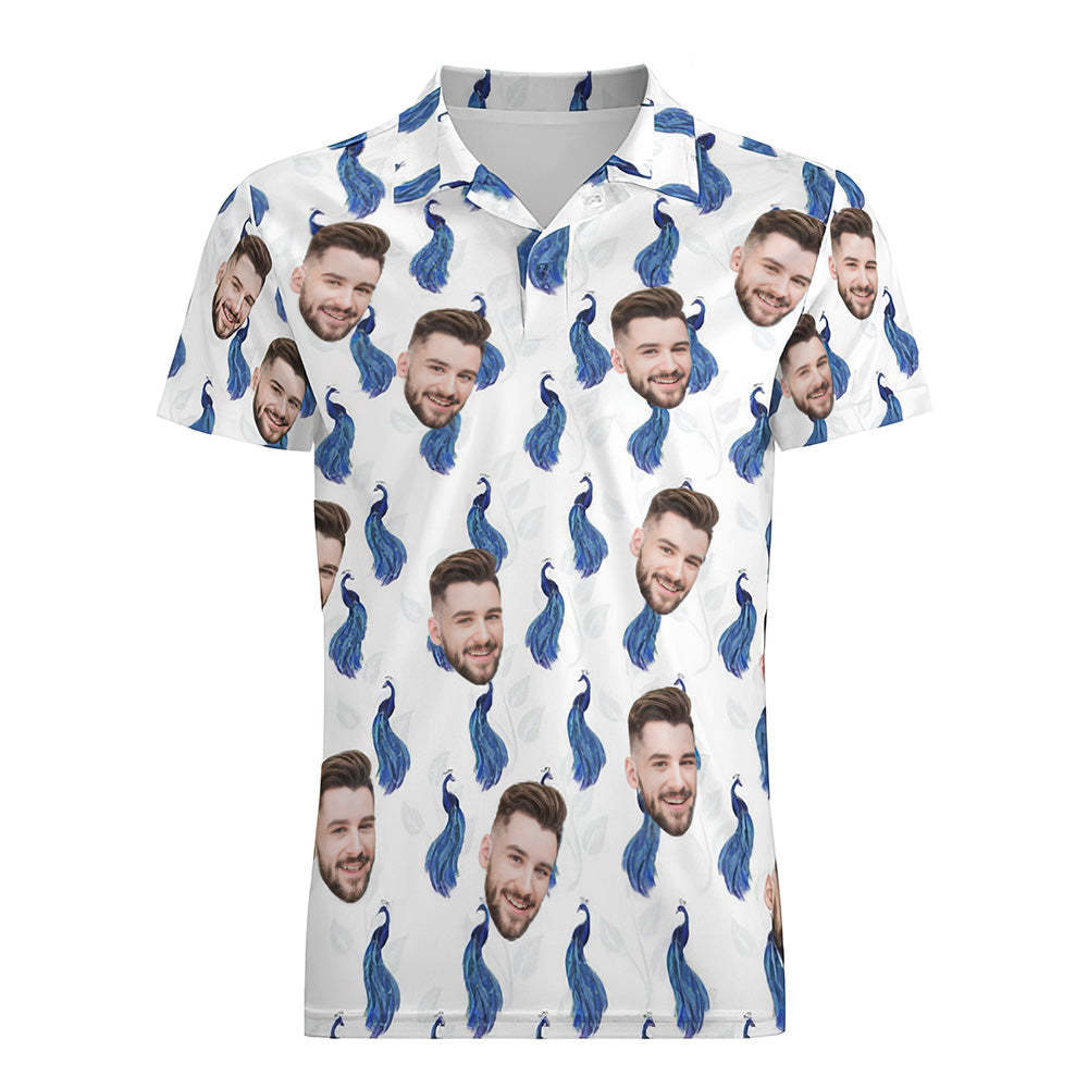 Men's Custom Face Shirt Personalized Golf Shirts Pink Royal Blue Peacock	 - FaceSocksUSA