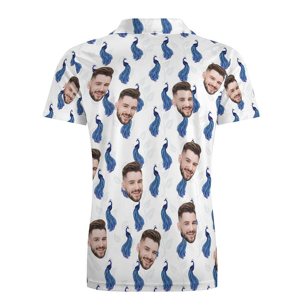 Men's Custom Face Shirt Personalized Golf Shirts Pink Royal Blue Peacock	 - FaceSocksUSA