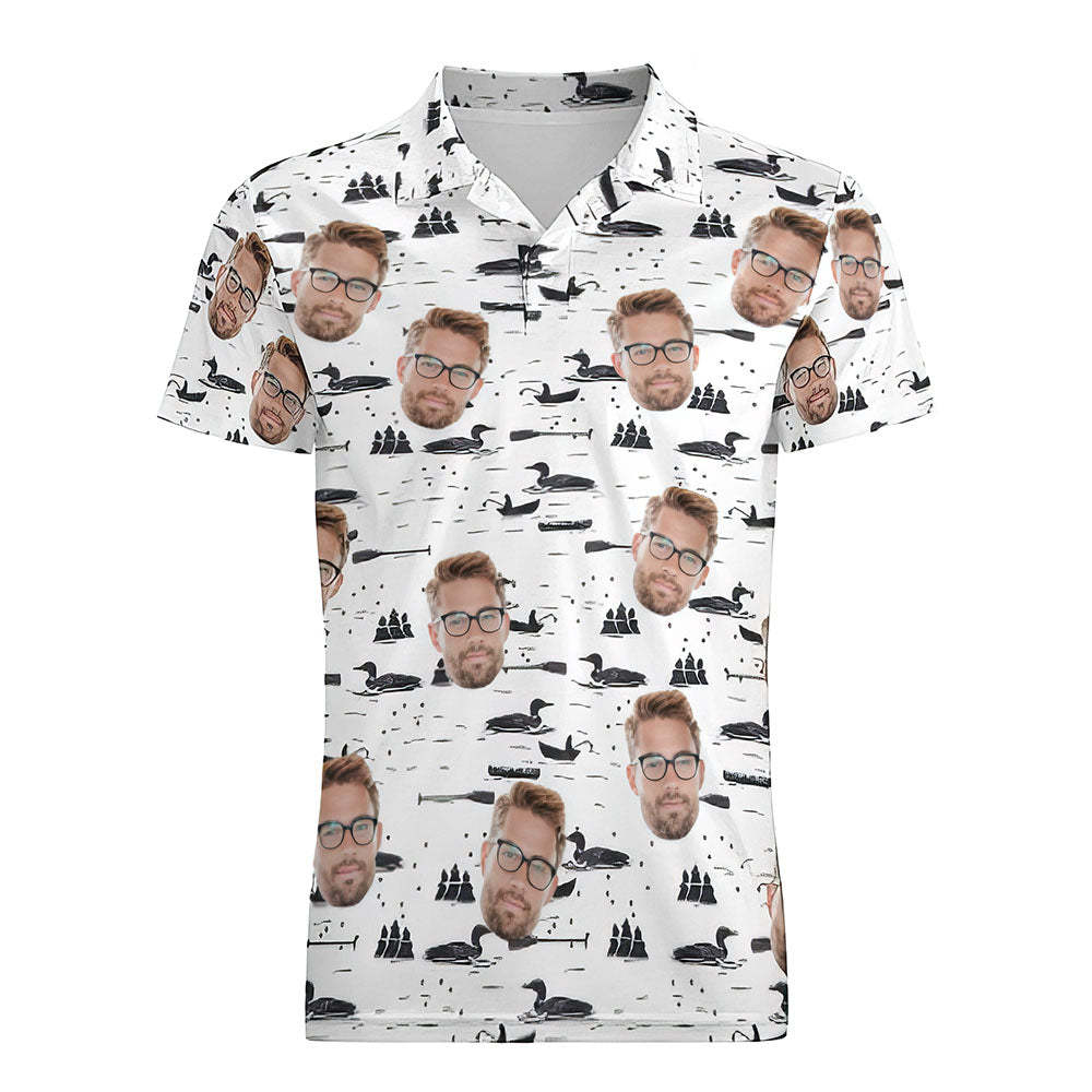 Men's Custom Face Shirt Personalized Golf Shirts Pink Ink Painting	 - FaceSocksUSA