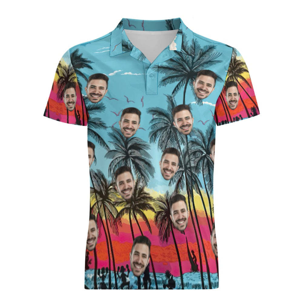 Sunset Men's Custom Face Polo Shirt Personalised Hawaiian Golf Shirts
