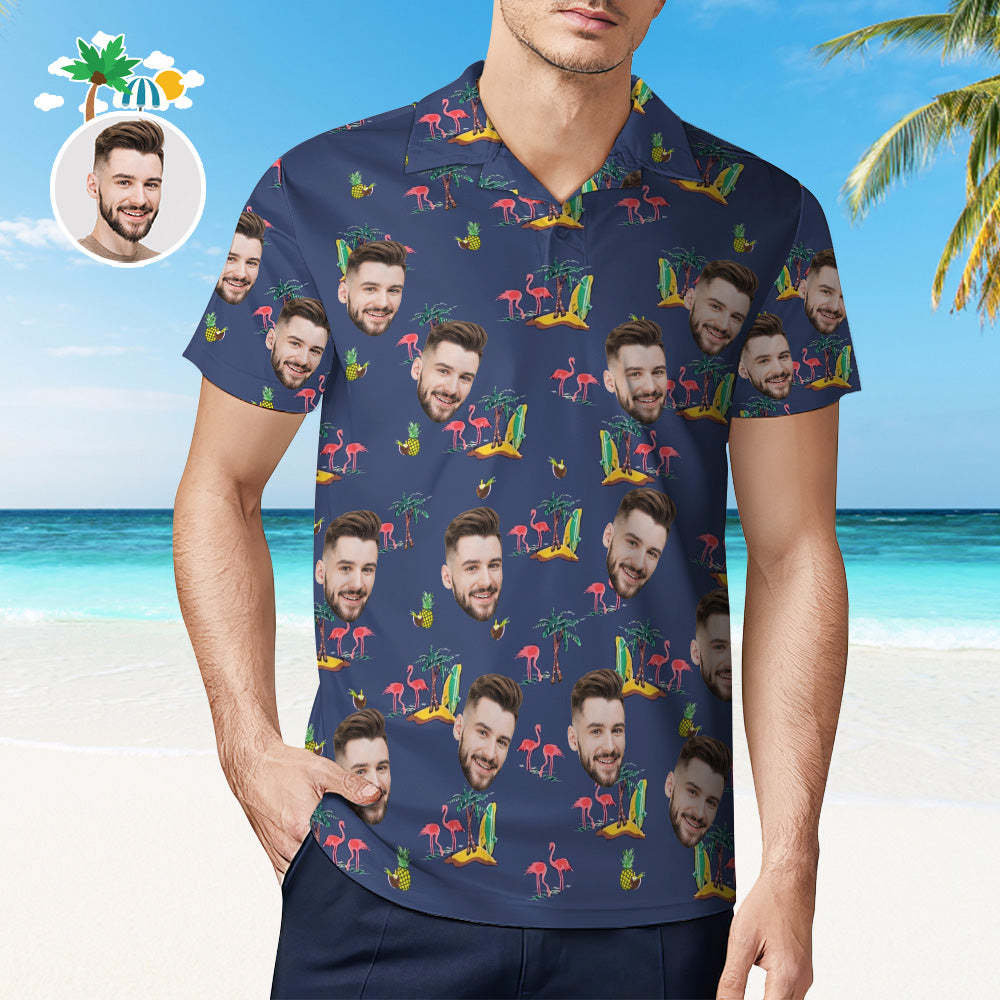Men's Custom Face Shirt Personalized Golf Shirts For Him Coconut Flamingo	 - FaceSocksUSA