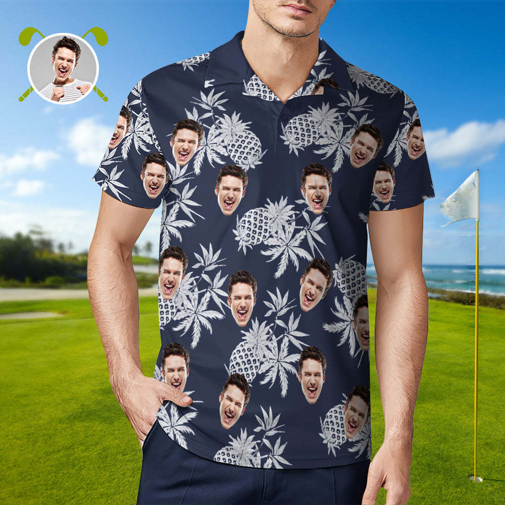 Men's Custom Face Shirt Personalized Golf Shirts For Him Vintage Pineapple	 - FaceSocksUSA