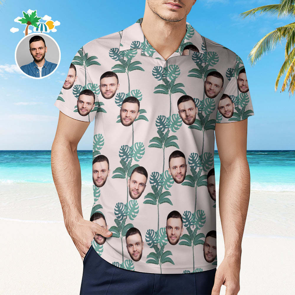 Men's Custom Face Shirt Personalized Golf Shirts For Him Coconut Palm	 - FaceSocksUSA
