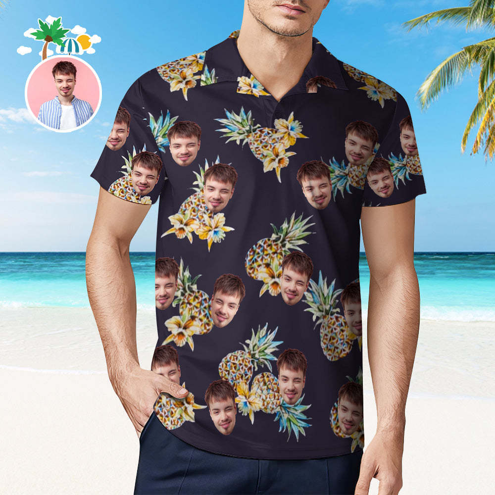 Men's Custom Face Shirt Personalized Golf Shirts For Him Vintage Pineapple And Orchid	 - FaceSocksUSA