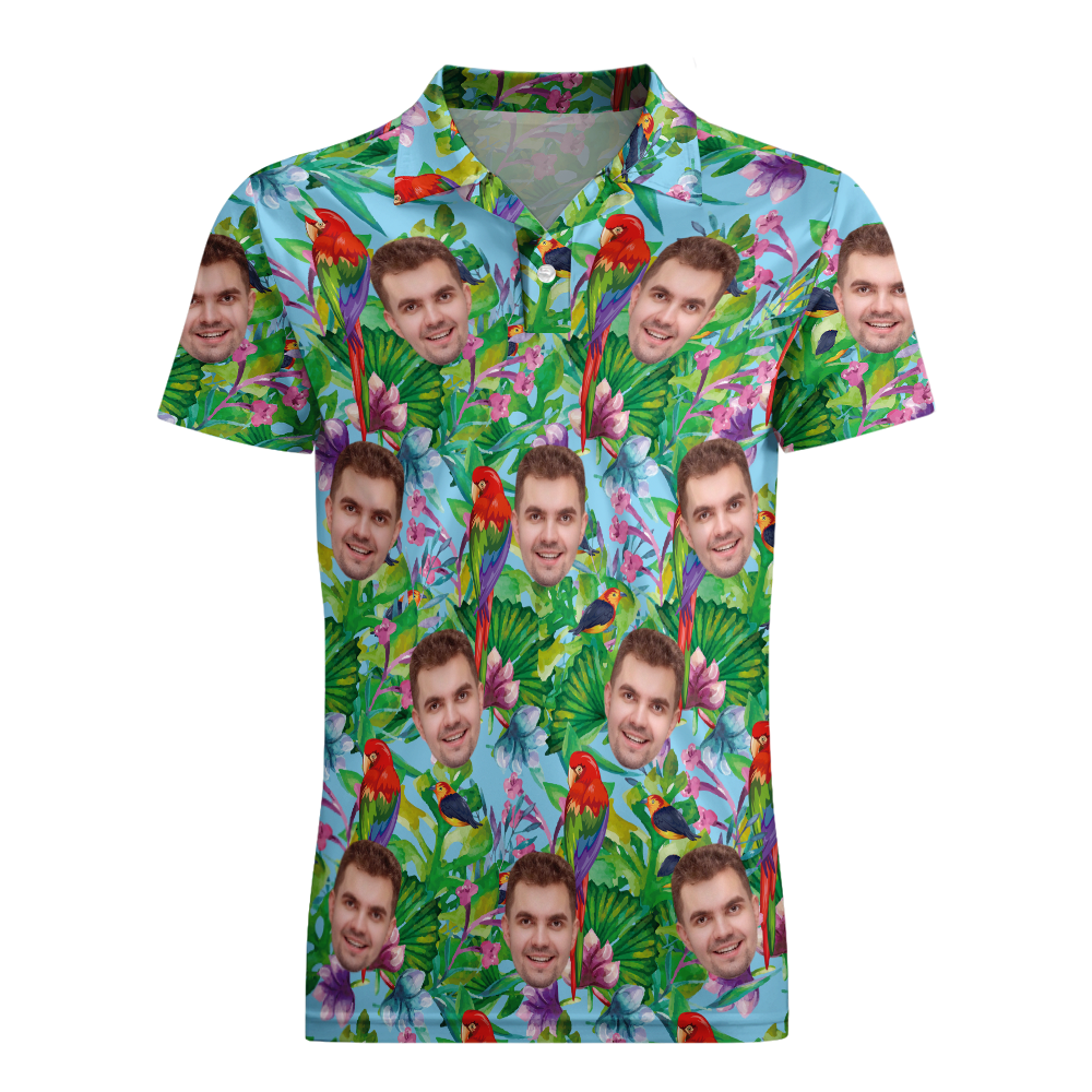 Men's Custom Face POLO Shirt Personalized Golf Shirts For Him Colorful Parrot	 - FaceSocksUSA