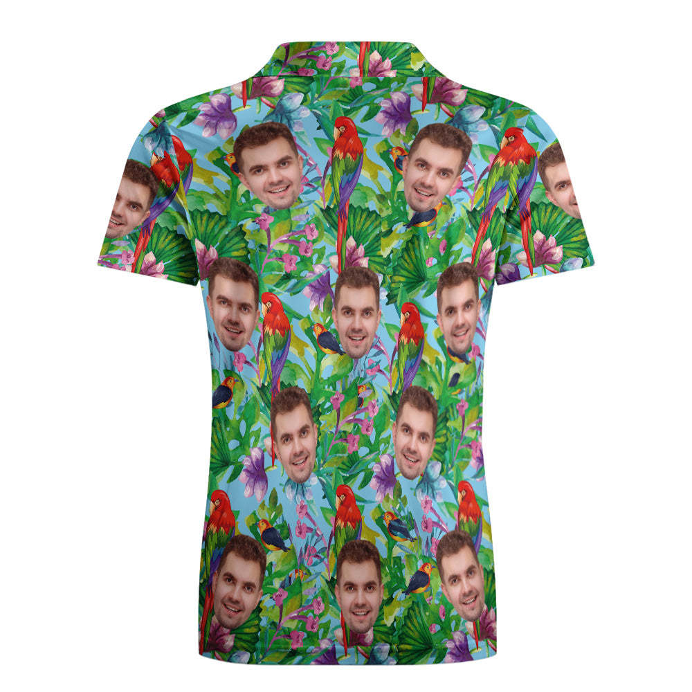 Men's Custom Face POLO Shirt Personalized Golf Shirts For Him Colorful Parrot	 - FaceSocksUSA