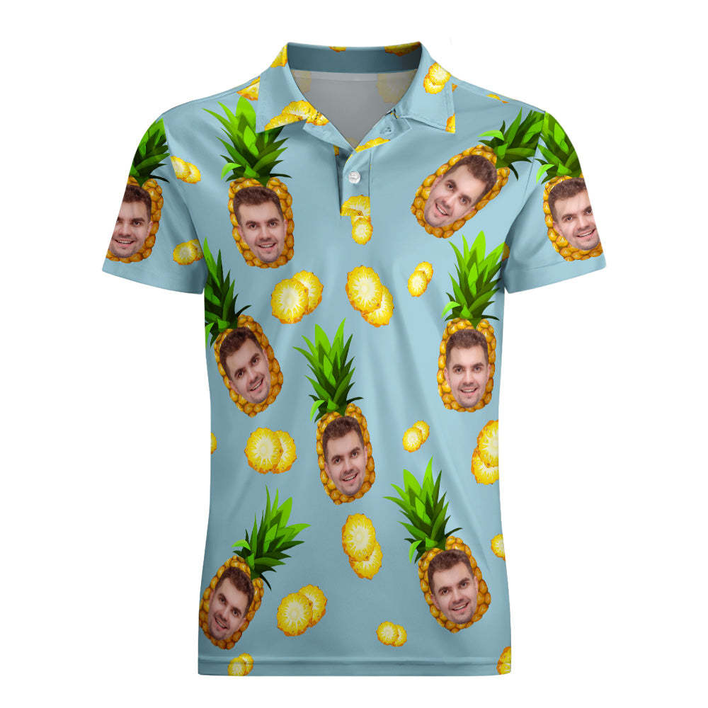 Men's Custom Face POLO Shirt Personalized Golf Shirts For Him Big Pineapple	 - FaceSocksUSA
