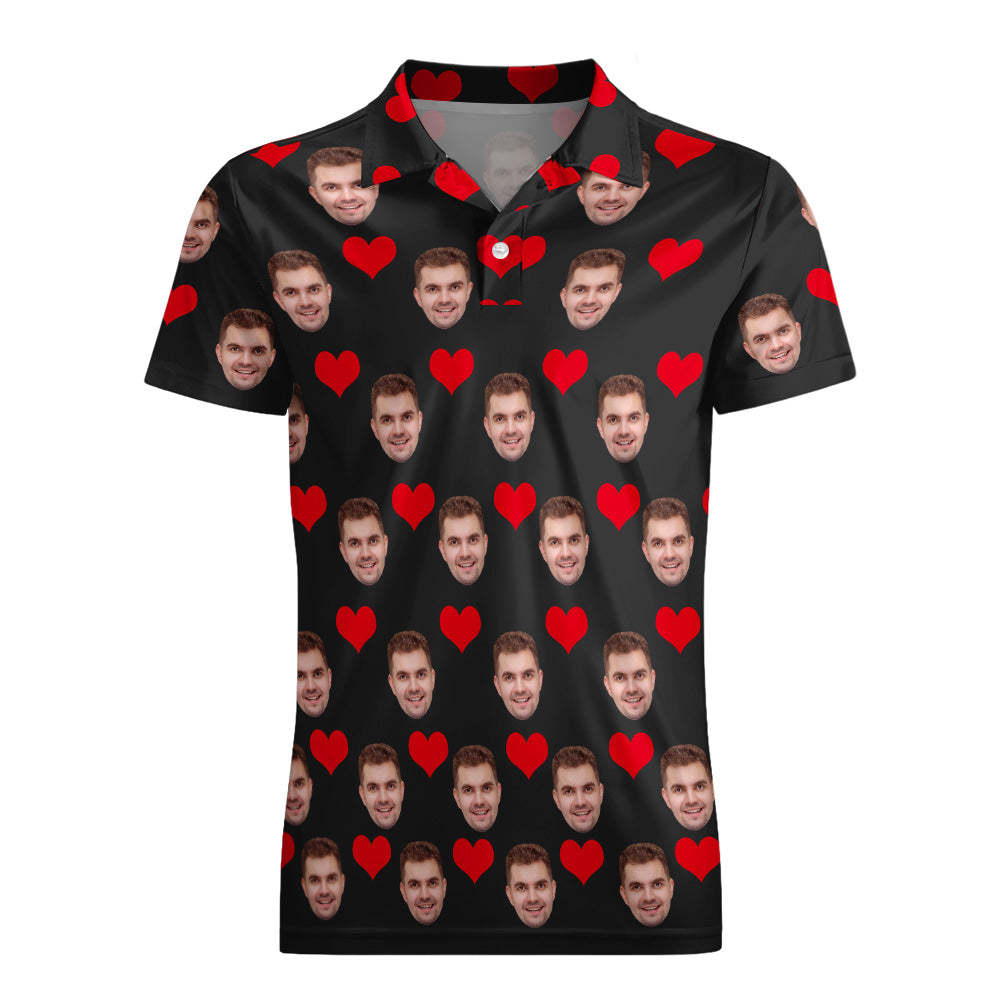 Men's Custom Face POLO Shirt Personalized Golf Shirts For Him Love Heart	 - FaceSocksUSA