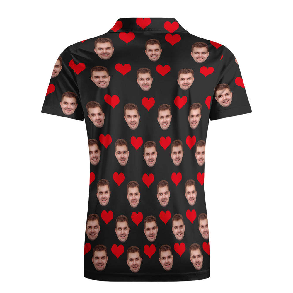 Men's Custom Face POLO Shirt Personalized Golf Shirts For Him Love Heart	 - FaceSocksUSA