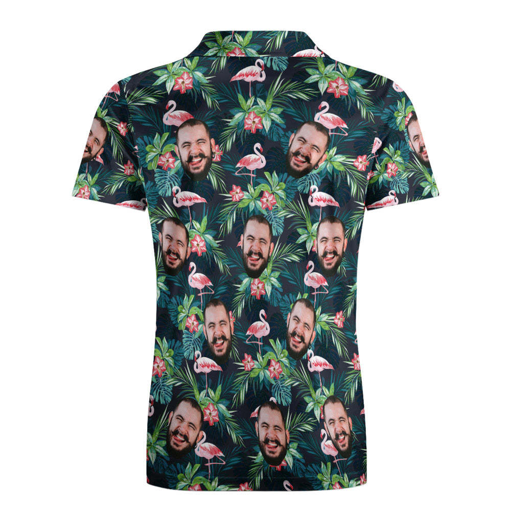 Men's Custom Face POLO Shirt Personalized Golf Shirts For Him Flamingo Flower Father's Day Gift - FaceSocksUSA