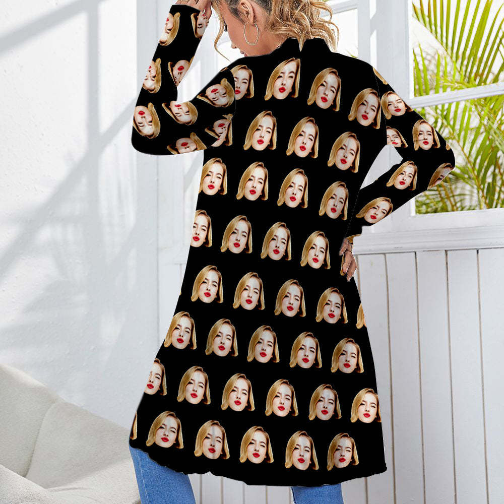 Personalized Funny Cardigan Women Long Sleeve Open Front Cardigan - FaceSocksUSA