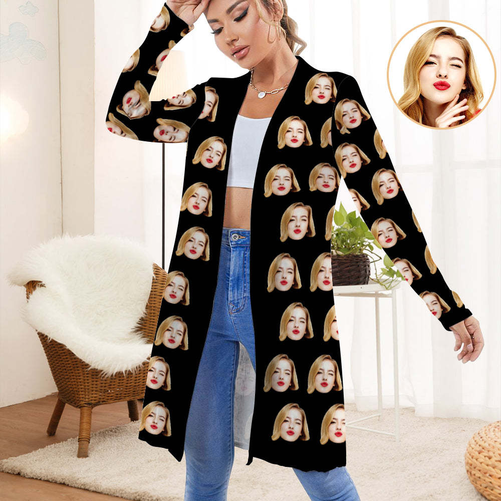 Personalized Funny Cardigan Women Long Sleeve Open Front Cardigan - FaceSocksUSA
