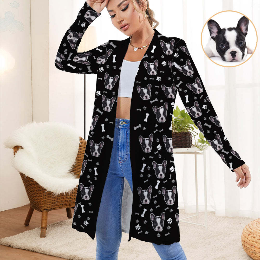 Personalized Cardigan Women Open Front Long Sleeve Cardigans Gifts for Pet Lovers	 - FaceSocksUSA