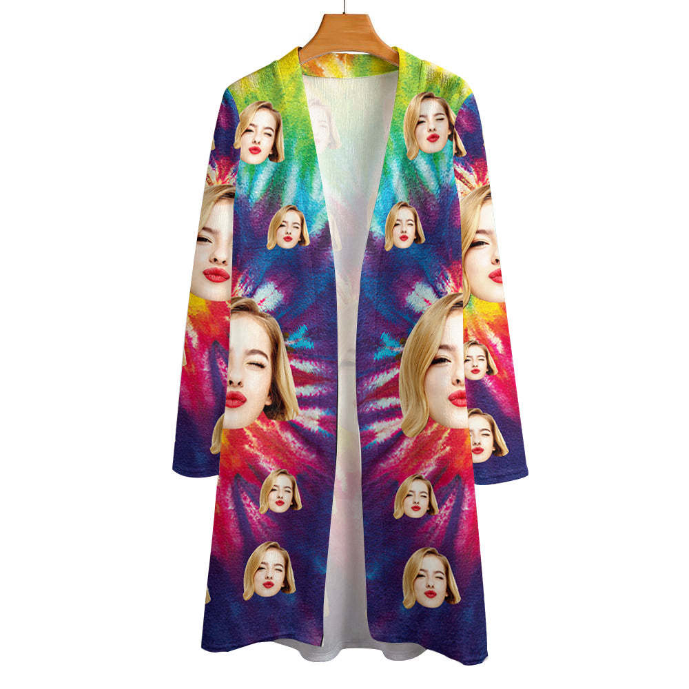 Personalized Face Rainbow Color Cardigan Women Long Sleeve Open Front Cardigans - FaceSocksUSA
