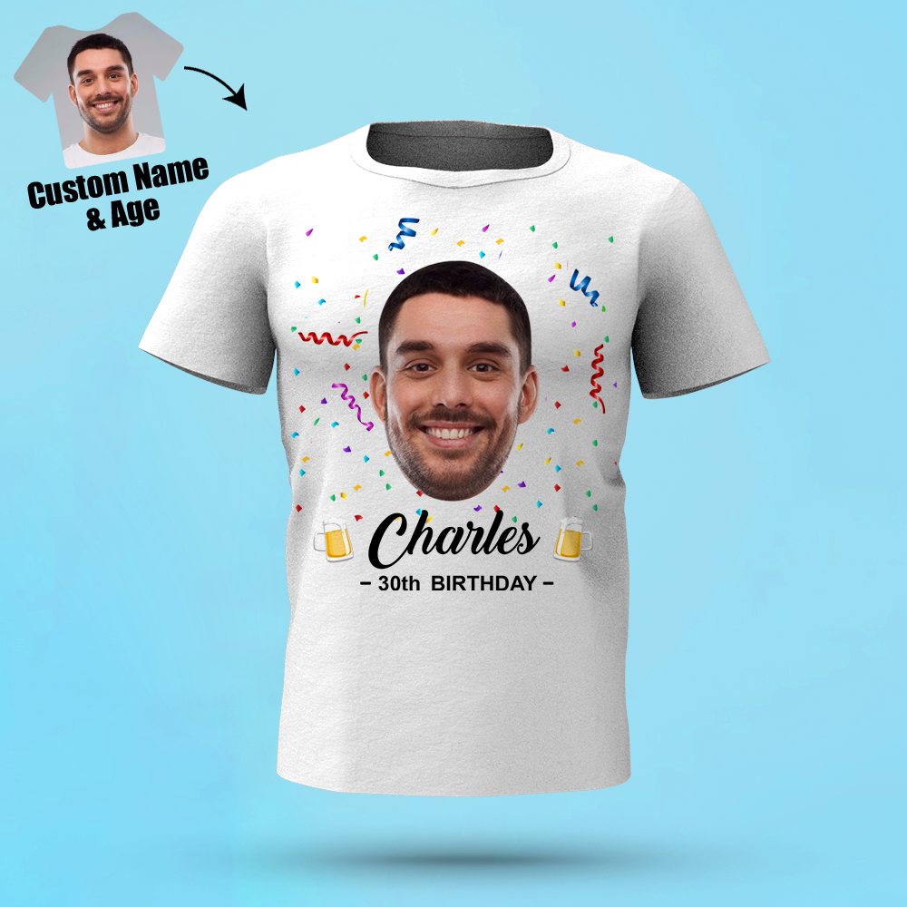 Birthday Gifts, Custom Face T-shirt Happy Birthday Name And Age Can Be Customized - FaceSocksUSA