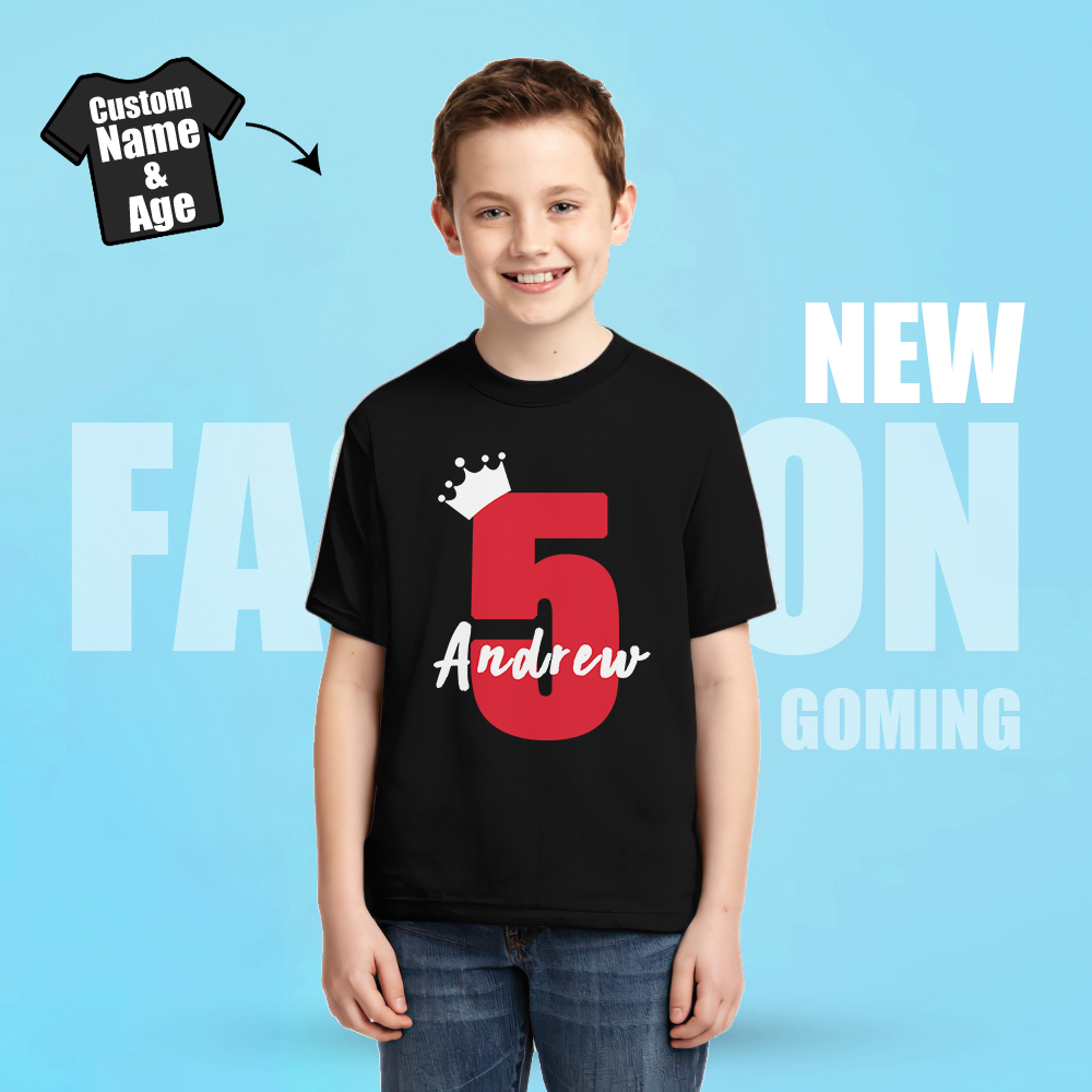Personalized Name and Age Crown White T-shirt Children's T-shirt Custom Kids Clothing Top - FaceSocksUSA