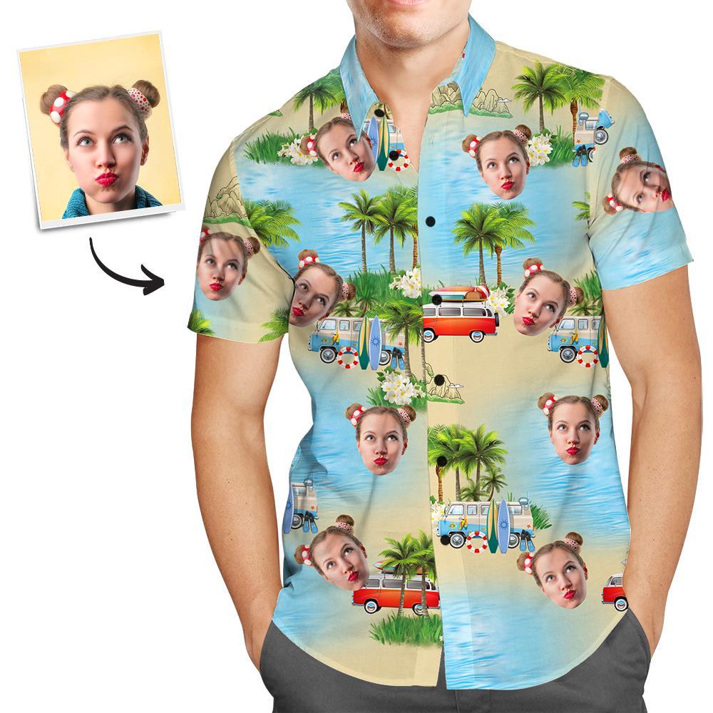 Custom Face Shirt Men's Hawaiian Shirt Island Vacation - FaceSocksUSA