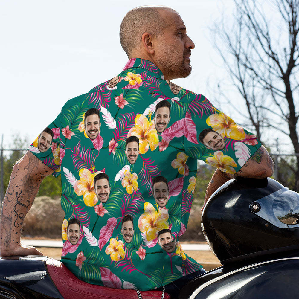 Custom Hawaiian Shirt with Face Personalized Photo Men's Hawaiian Shirt Men's Hawaiian Shirt Colored Feathers - FaceSocksUSA